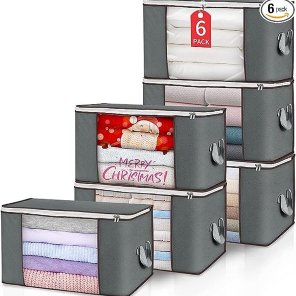 90L Large Storage Bags, 6 Pack Clothes Storage Bins Foldable Closet Organizers